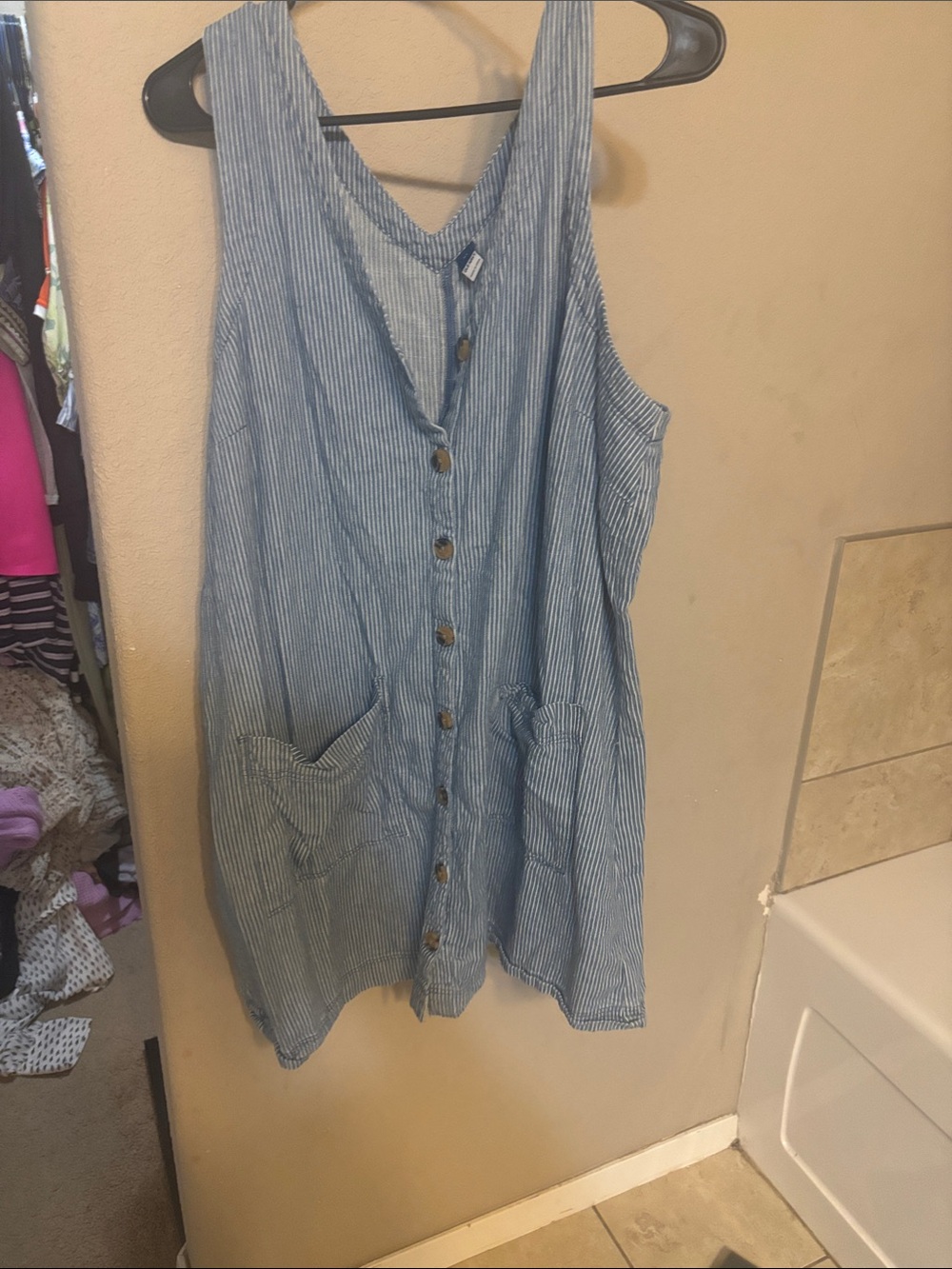 Old Navy Light Blue Pinstriped Button-Front Midi Dress